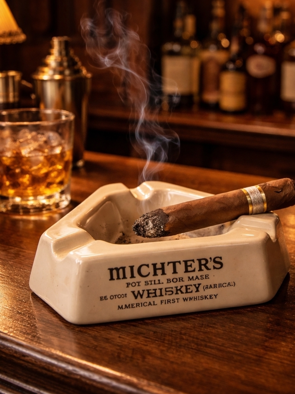 Michter's Ceramic Whiskey Ashtray with Cigar